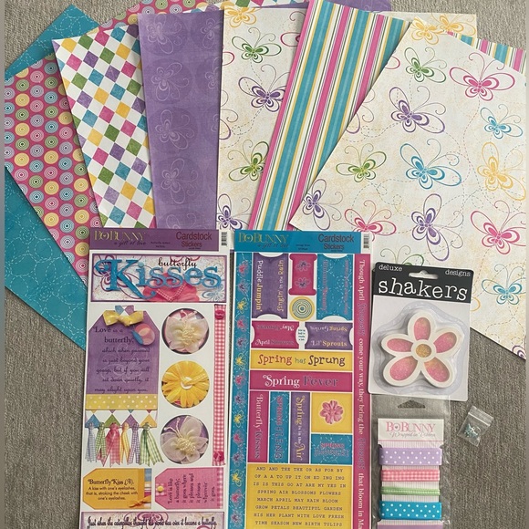 🦋 BO BUNNY SPRING & BUTTERFLY STICKERS & SCRAPBOOK PAPER BUNDLE! RETIRED DESIGN - Picture 1 of 12